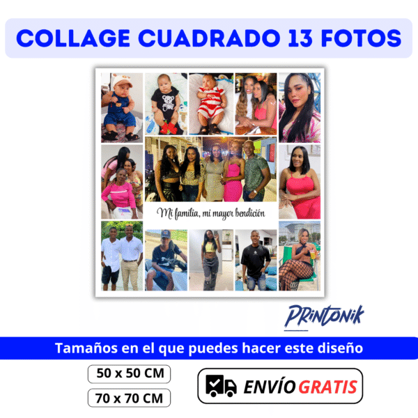 Retablo Personalizado Cuadrado Collage 13 Fotos