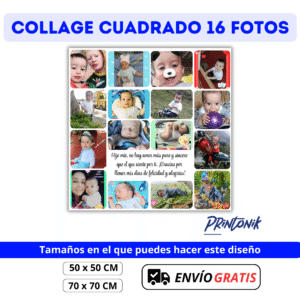 Retablo Personalizado Cuadrado Collage 16 Fotos