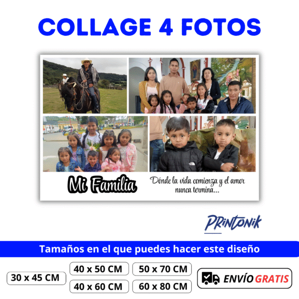 Retablo personalizado Collage 4 fotos