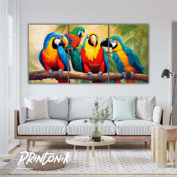 Tríptico decorativo de guacamayas coloridas MDF - Image 2
