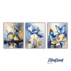 Set de Retablos “Armonía Azul y Dorada” – Tríptico Decorativo